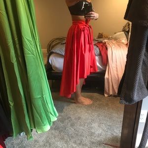 Hi low red satin skirt